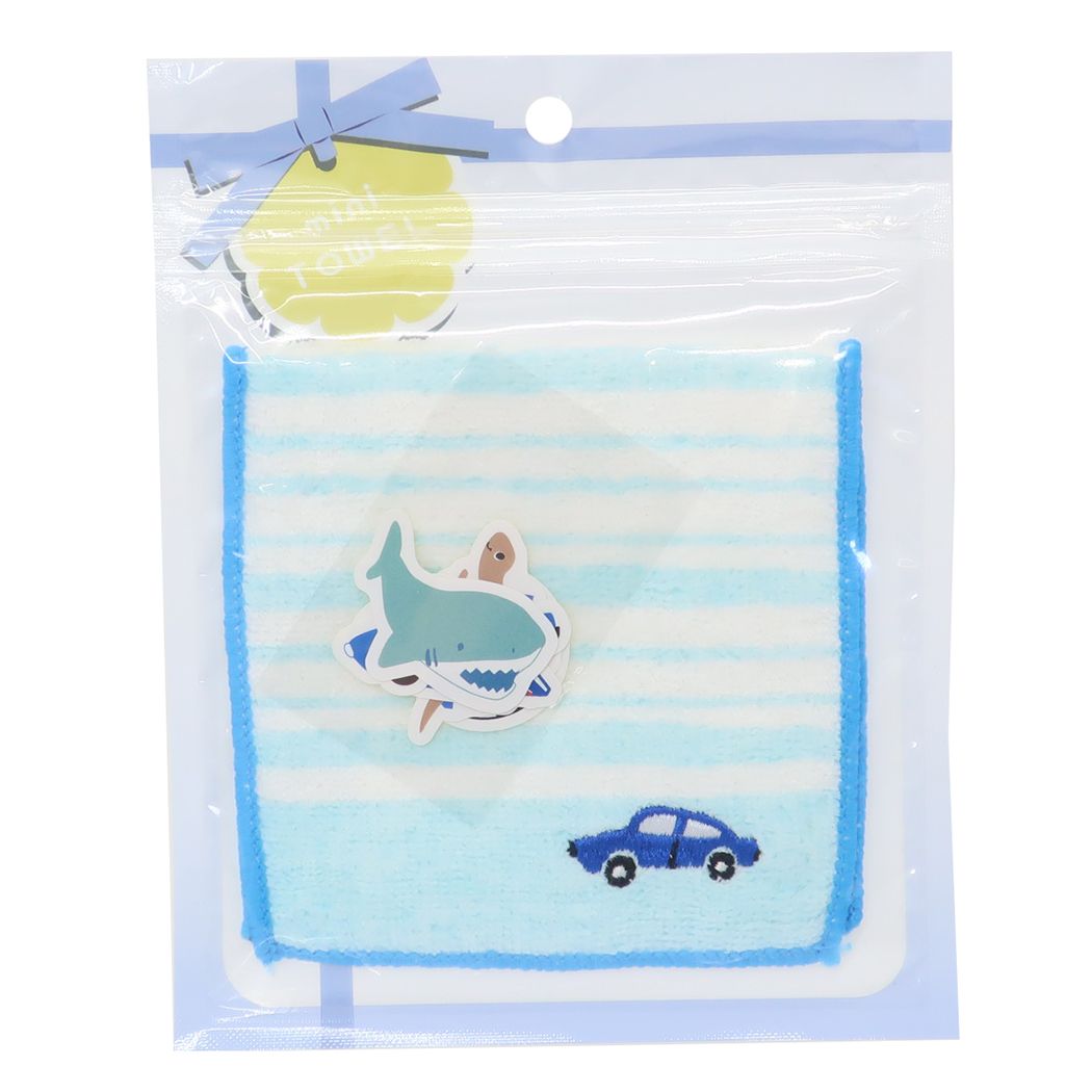 タオルセット ポケットミニタオル&シールセット くるまBL ミントイン