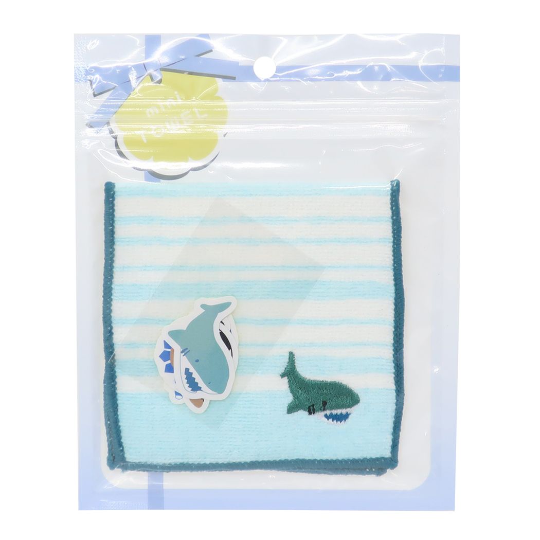 タオルセット ポケットミニタオル&シールセット サメ ミントイン