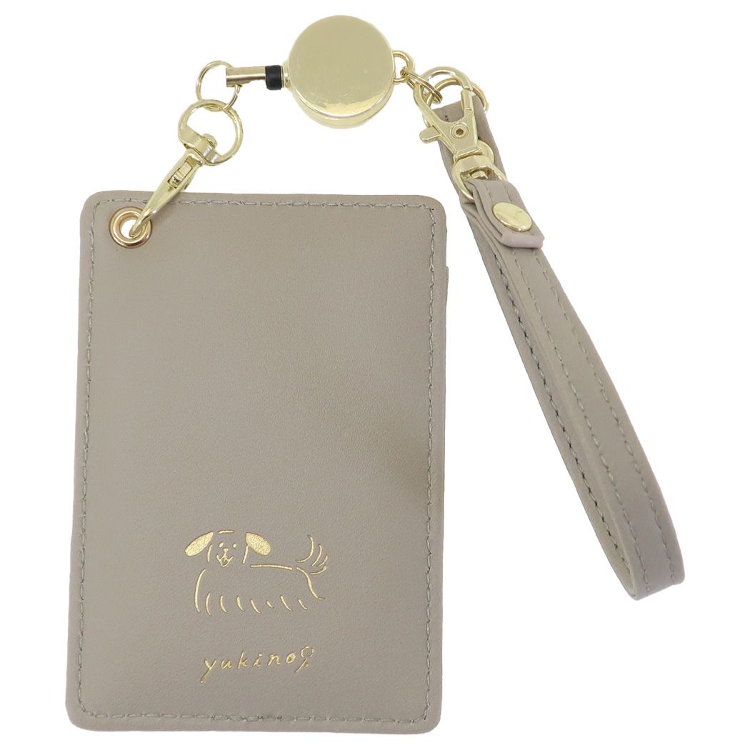 定期入れ yukino ストラップ付パスケース いぬ BEIGE パスポーチ ICカードケース リール付き