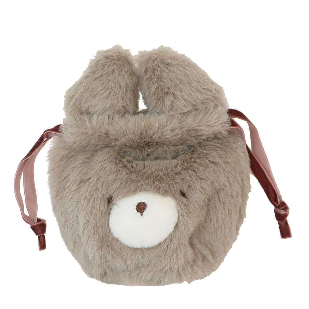 巾着袋 丸型巾着 フワウサ ベージュ