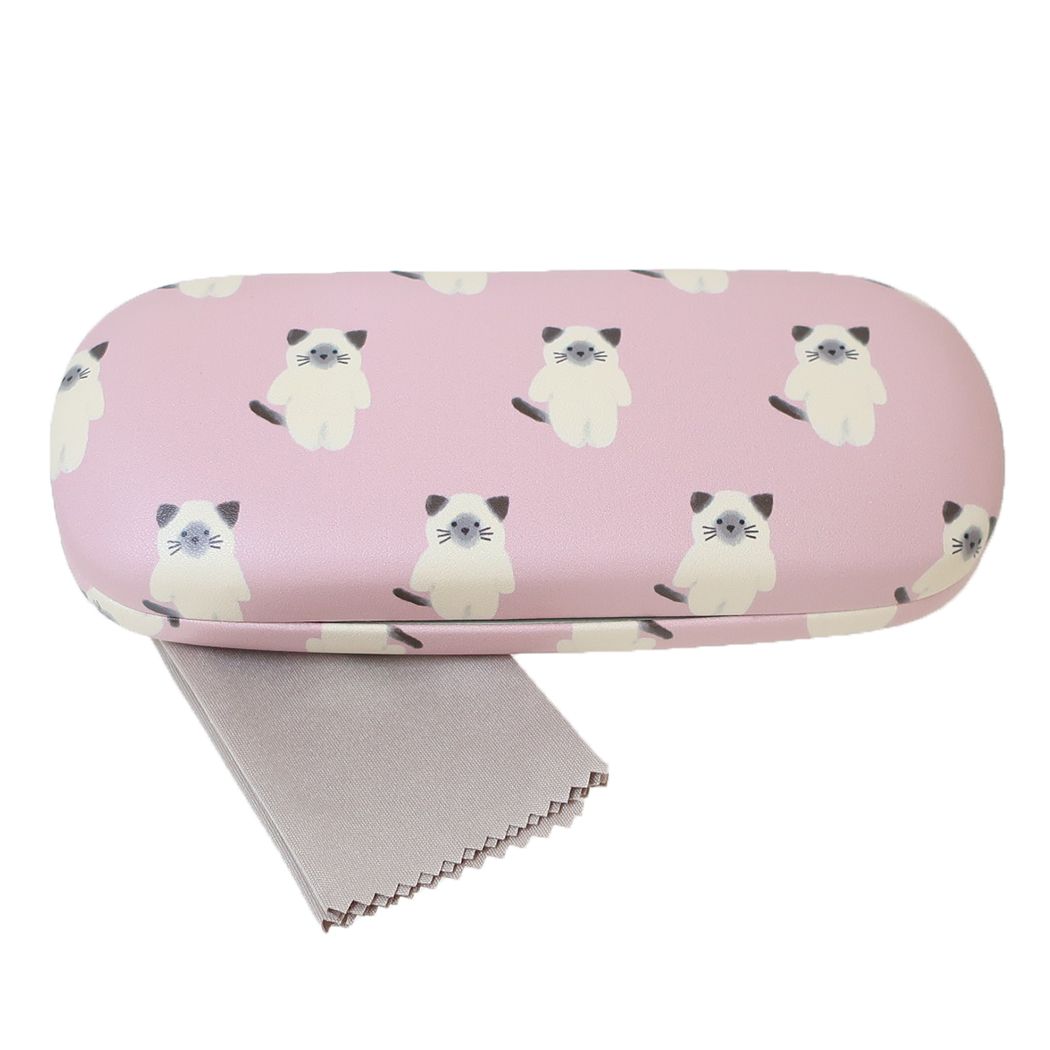 眼鏡ケース モコニャン クロス付きメガネケース ピンク ねこ