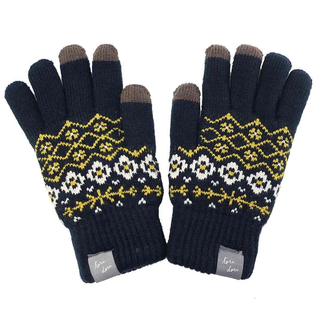 スマホ対応手袋 女性用 手袋 ブルームフラワー ネイビー FRIENDSHILL フレンズヒル スマートフォン対応 レディース手袋 5本指タイプクリス