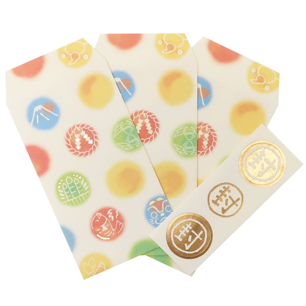 伊予和紙ふわり 和紙ポチ袋3枚セット ぽち袋 かわいい 封シール付き えんぎもの プレゼント 男の子 女の子 ギフト