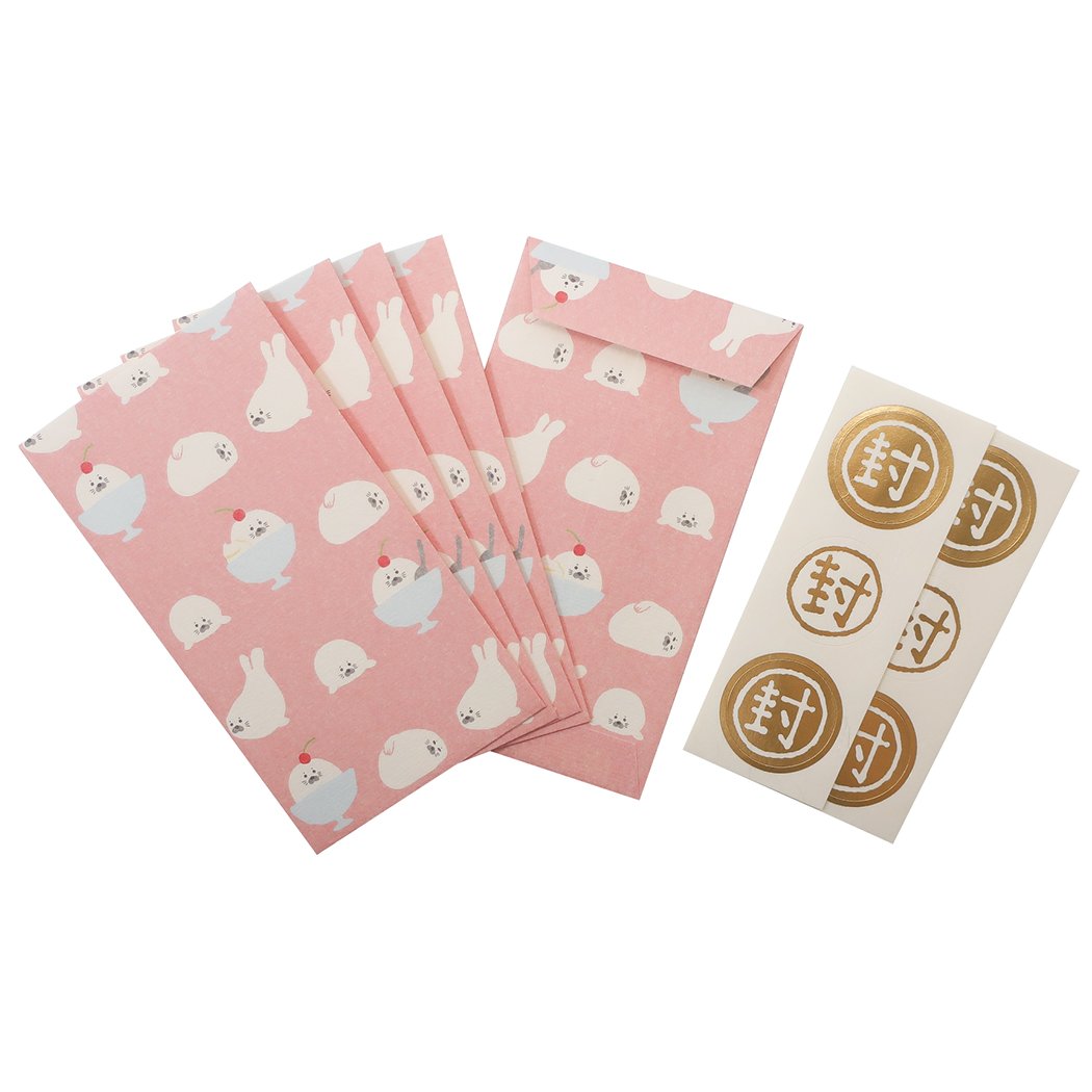伊予和紙ふわり 和紙 ポチ袋 5枚セット ぽち袋 夏柄 あざらしパフェ2 ステーショナリー プレゼント 男の子 女の子 ギフト