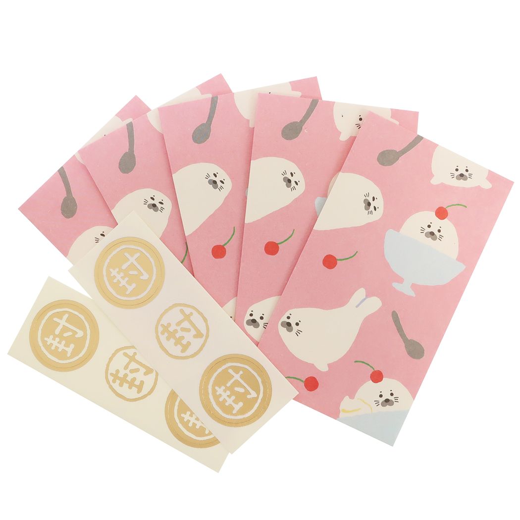 ポチ袋 ぽち袋 5枚セット 伊予和紙ふわり 和風文具 夏柄 あざらしパフェ4 プレゼント 男の子 女の子 ギフト