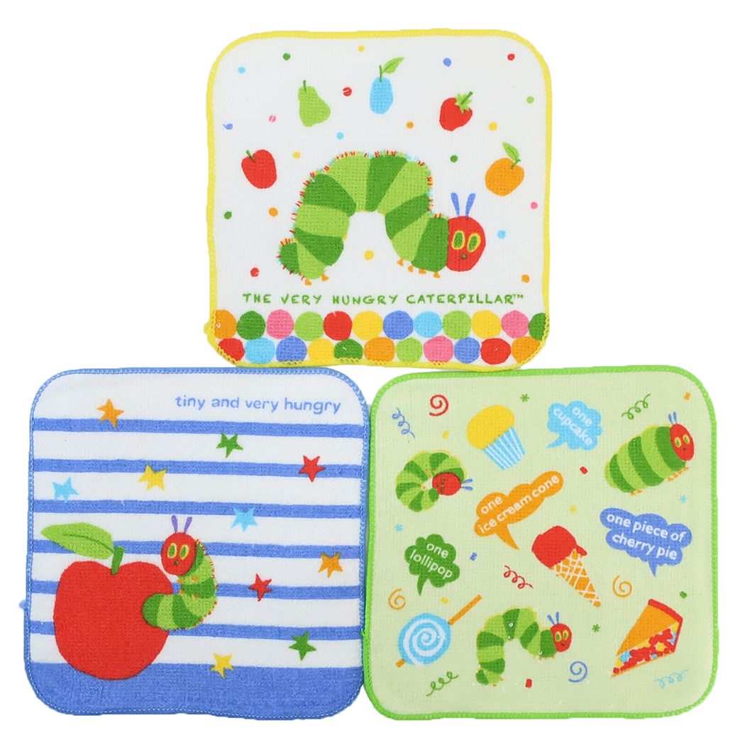 はらぺこあおむし 絵本キャラクター ハンカチタオル プチタオル3枚セット レッツイート 新入学 エリックカール