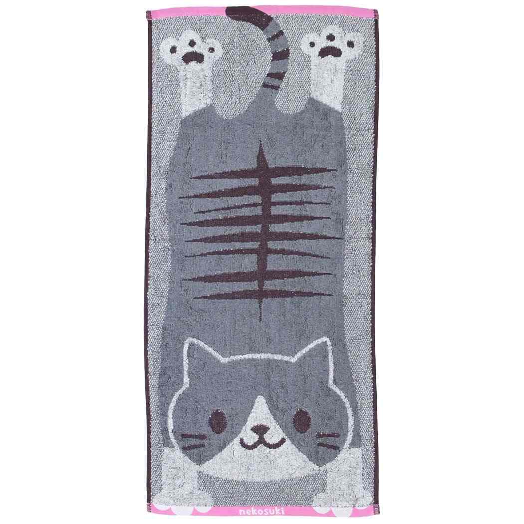 フェイスタオル のびねこ ジャガードロングタオル