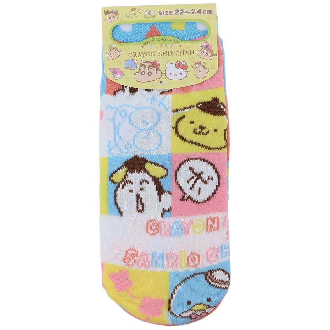 クレヨンしんちゃん×サンリオキャラクターズ グッズ 女性用靴下 キャラクター レディースソックス スクエア