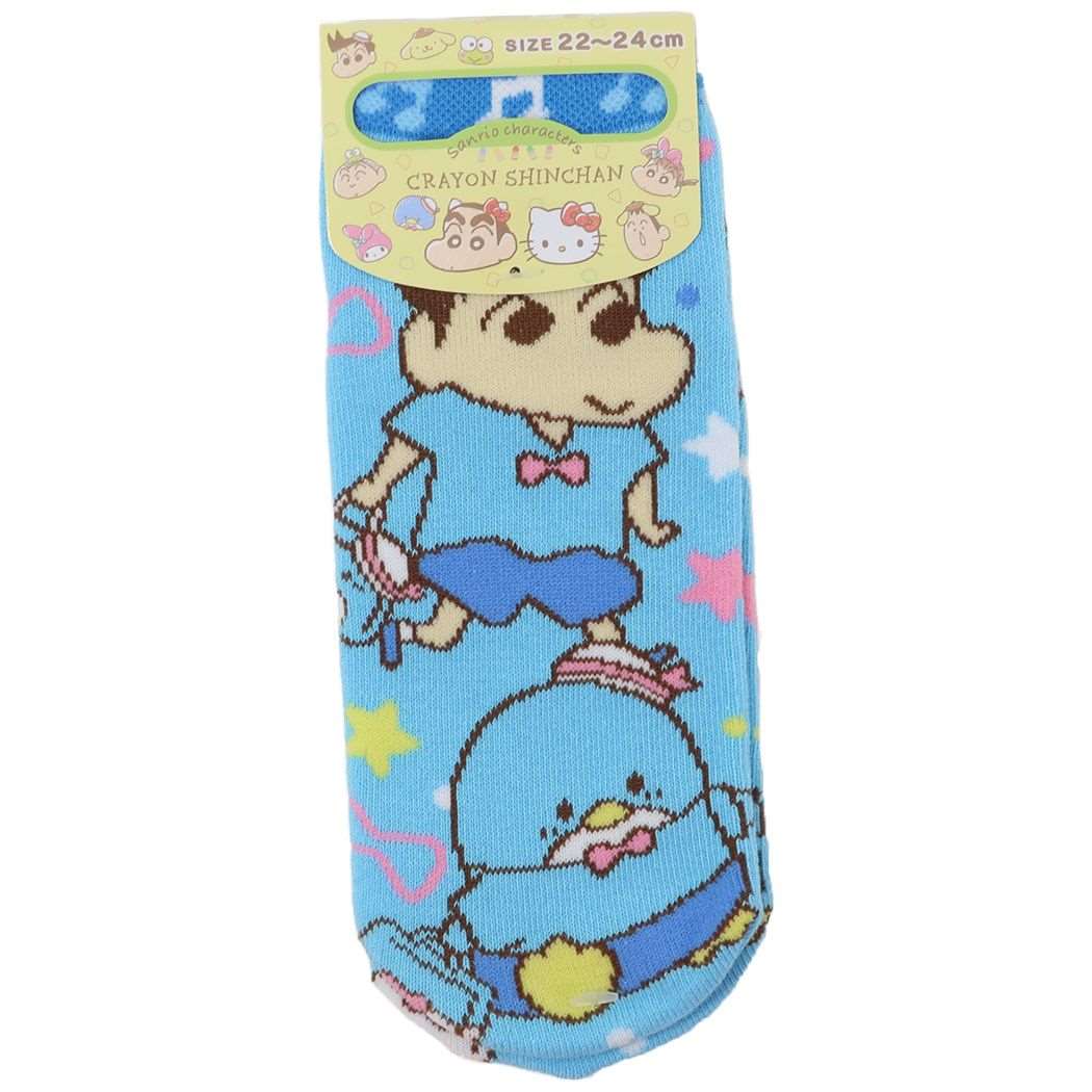 クレヨンしんちゃん×サンリオキャラクターズ 女性用靴下 レディースソックス タキシードサム 風間くん ブルー サンリオ