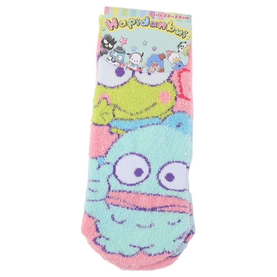 女性用防寒靴下 はぴだんぶいハンギョドン&けろけろけろっぴ もこもこルームソックス ピース サンリオ ジェイズプランニング