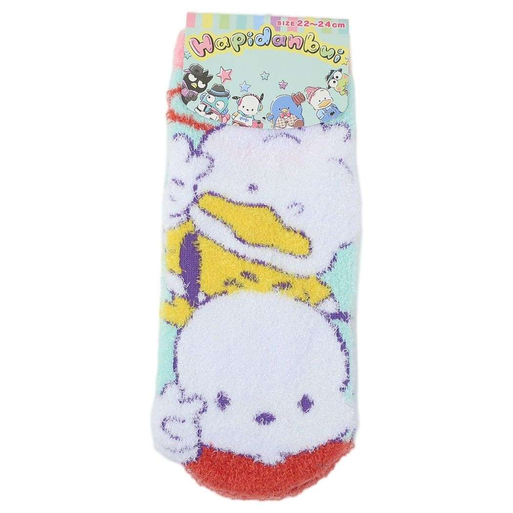 女性用防寒靴下 はぴだんぶいポチャッコ&あひるのペックル もこもこルームソックス サンリオ ピース