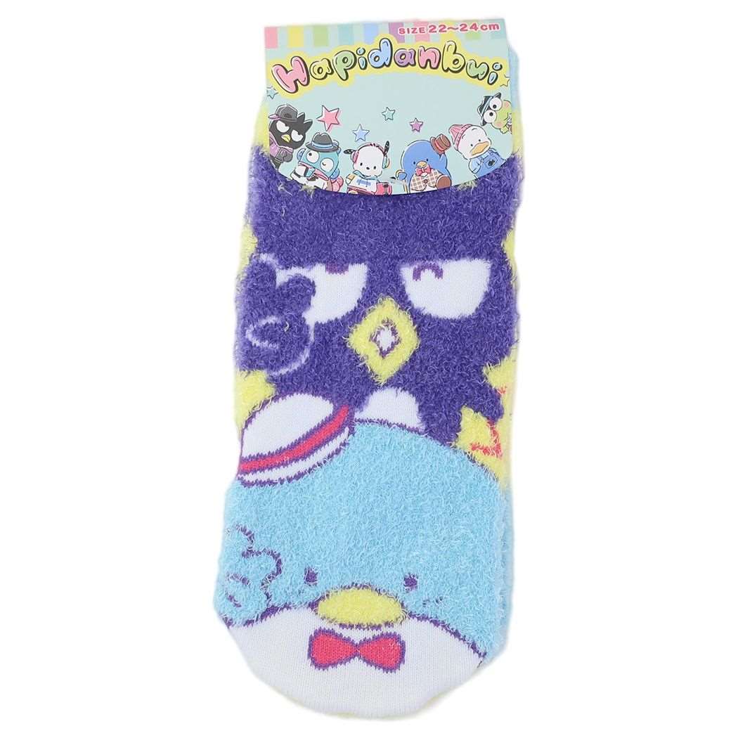 女性用防寒靴下 はぴだんぶいバッドばつ丸&タキシードサム もこもこルームソックス サンリオ ピース ウォーマー雑貨 防寒用品 レディースソックス