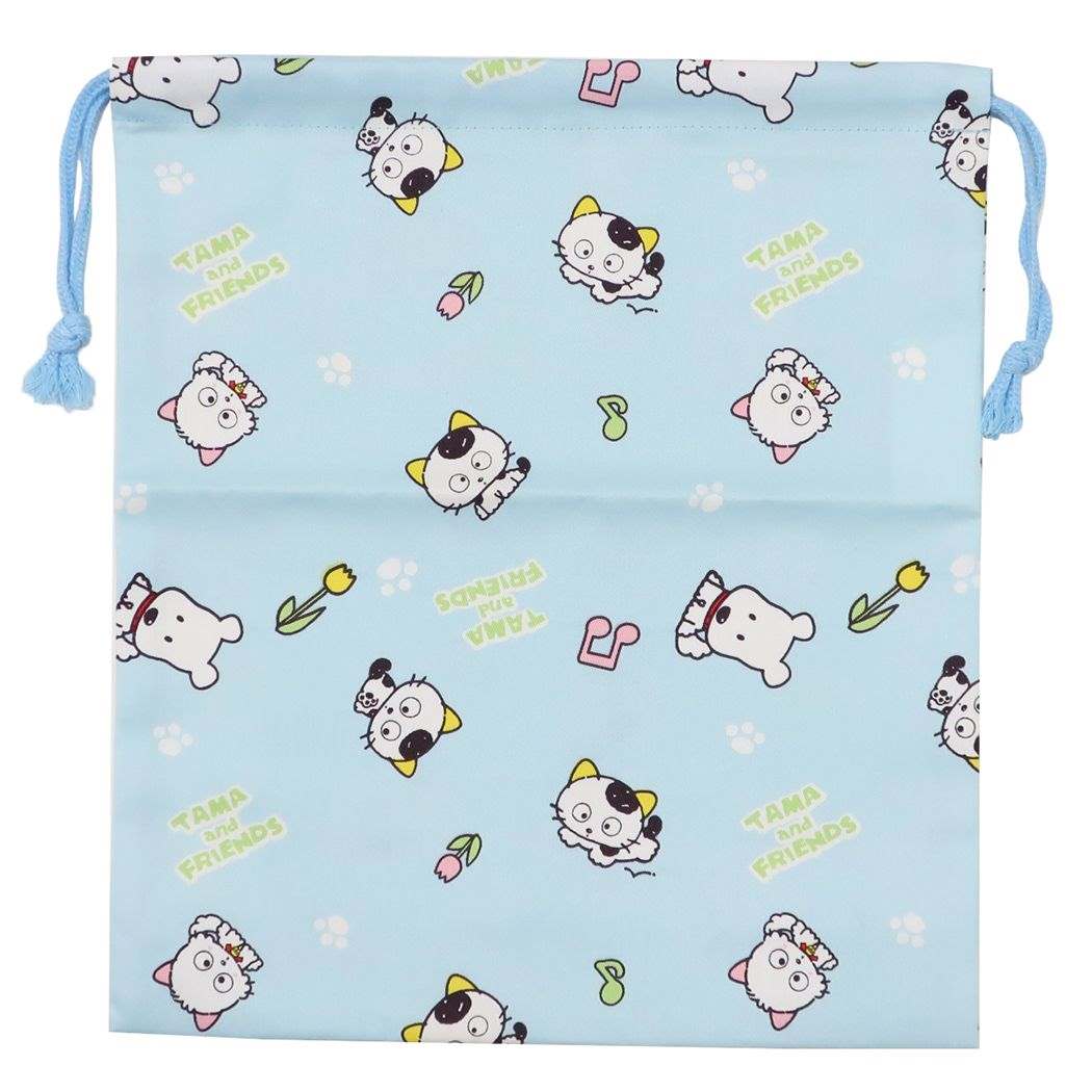 タマ&フレンズ きんちゃくポーチL 巾着袋 サックス 新入学 キャラクター プレゼント 男の子 女の子 ギフト