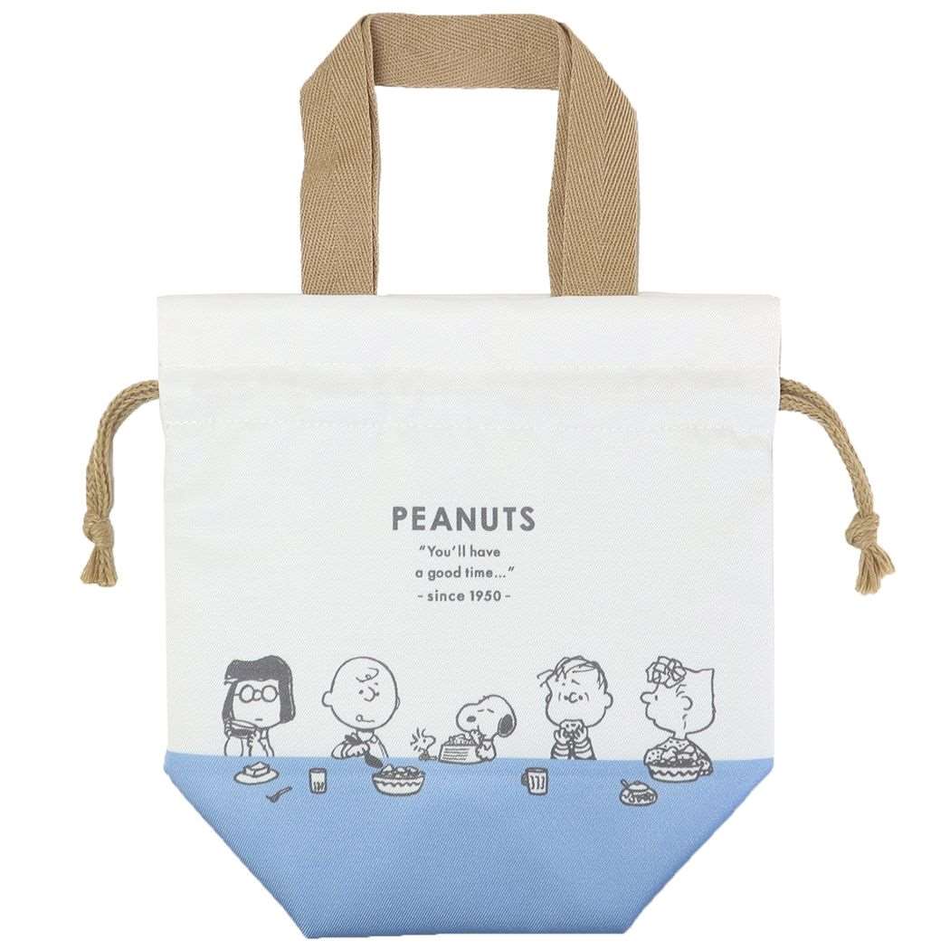 スヌーピー 持ち手マチ付きんちゃくポーチ ランチ巾着 みんなでランチ 新入学 ピーナッツ キャラクター