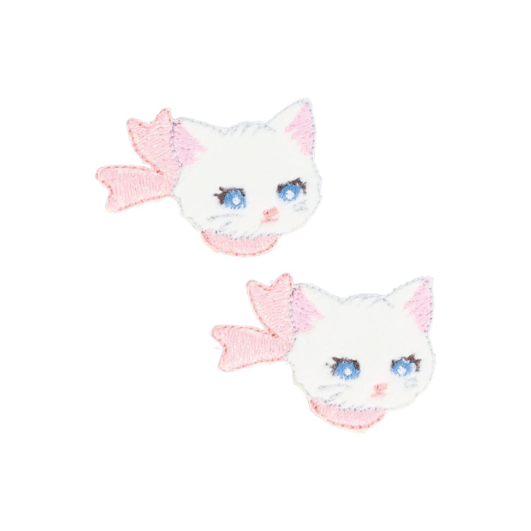 ワッペン シール&アイロン接着ファーミニワッペン 2枚セット 白ねこ 新入学 清原