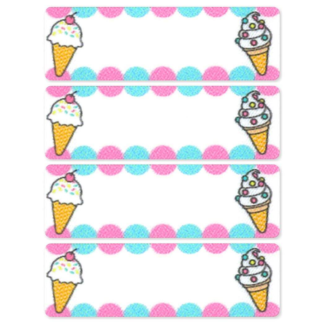 名前ラベル シール&アイロン接着ネームラベル 4枚セット アイスクリーム 新入学 お気に入りシリーズ 清原