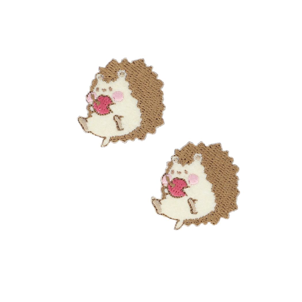 ワッペン ぽちゃっとアニマル シール&アイロン接着ミニワッペン 2枚セット ハリネズミ 新入学 手芸用品 シール アレンジ