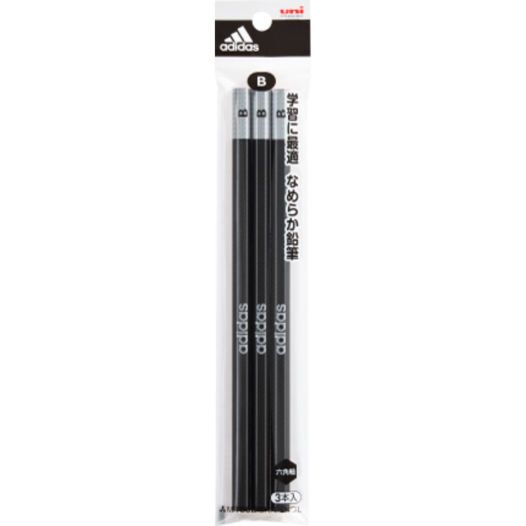 アディダス adidas 六角軸 えんぴつ 3本セット B uni 鉛筆 AI 04 黒金 新入学 スポーツブランド プレゼント 男の