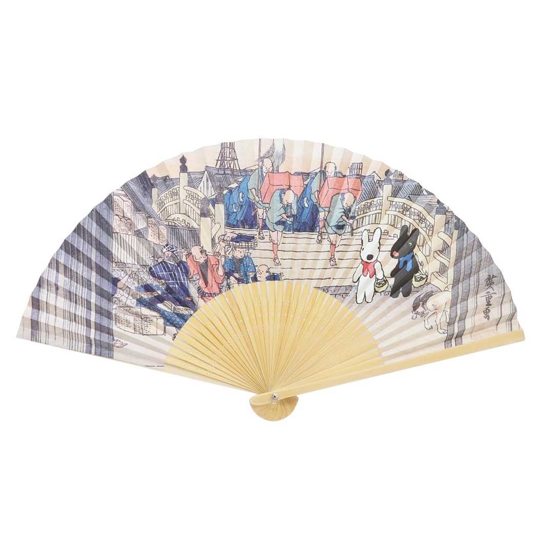 リサとガスパール グッズ キャラ 扇子 絵本キャラクター 夏雑貨 東海道五十三次之内 日本橋 歌川広重 プレゼント 男の子 女の子 ギ