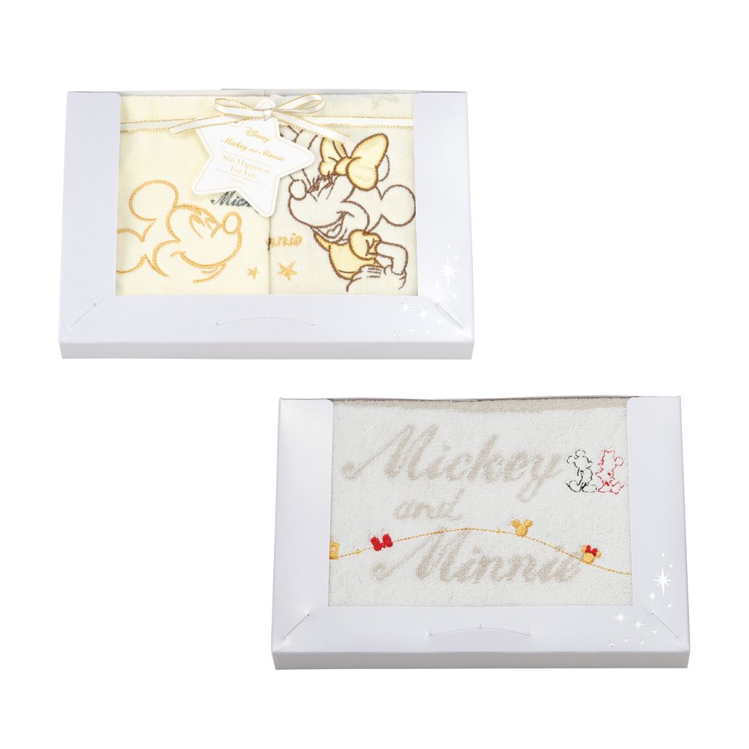 ミッキー&ミニー ディズニー キャラクター タオル ギフトセット ウォッシュタオル 2枚&フェイスタオルセット BOX付き スターハピネス DS-90