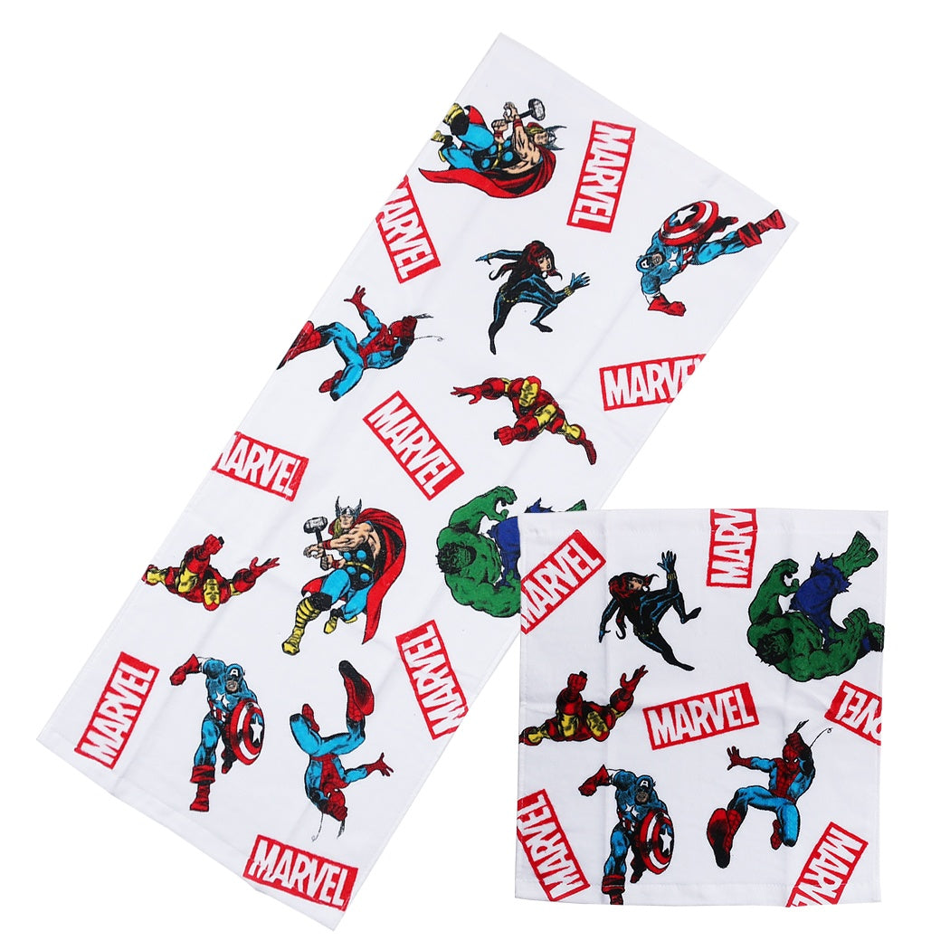 フェイスタオル & ウォッシュタオル マーベル 2枚セット MARVEL ヒーローズネームミックス ・34×36cm ギフト雑貨 キャラクター グッズ