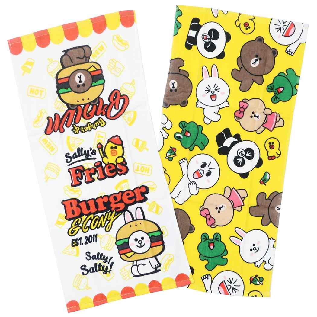 LINE FRIENDS グッズ フェイスタオル LINEスタンプ キャラクター シャーリング ロングタオル 2枚セット バトルヒーローズ