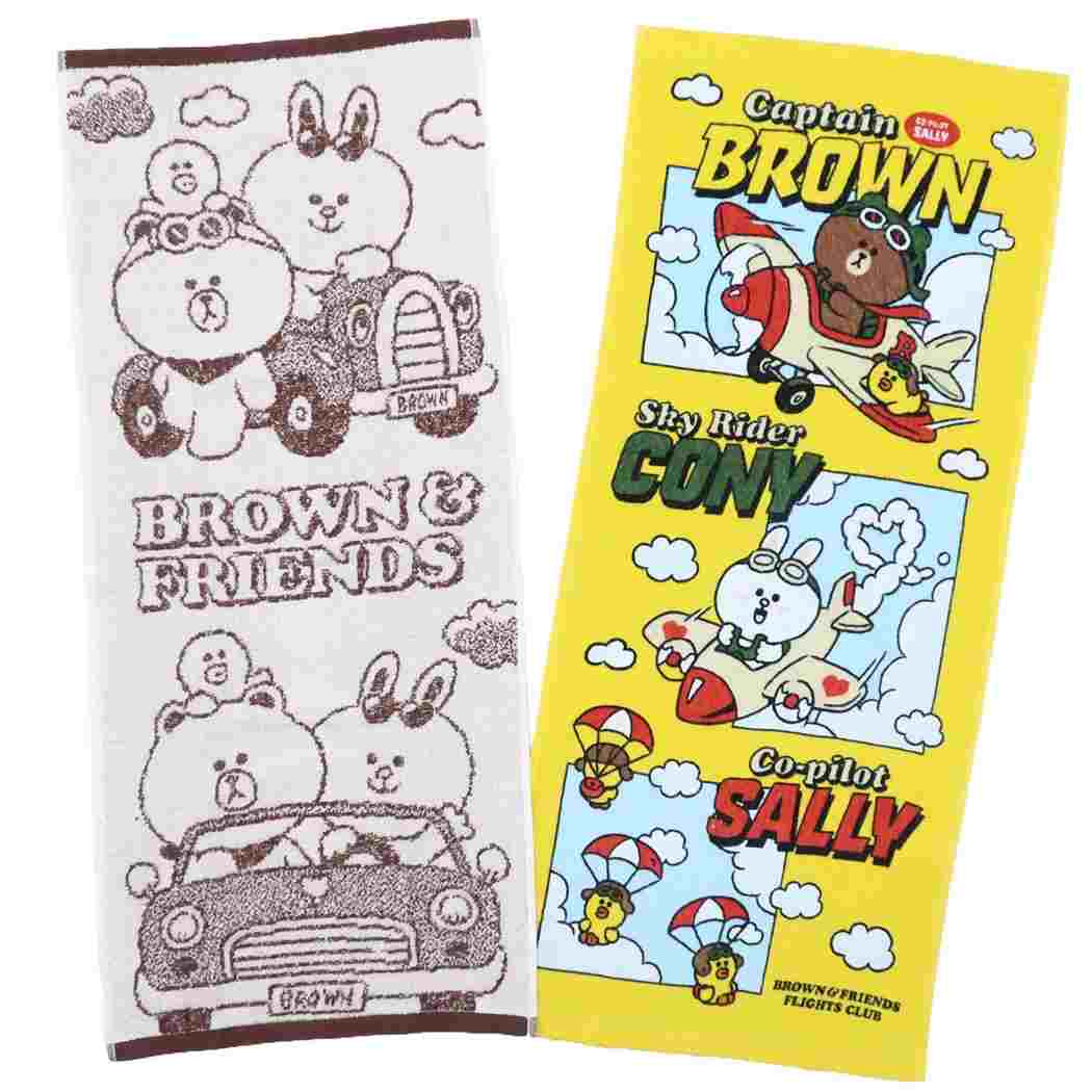 フェイスタオル LINE FRIENDS ロングタオル 2枚セット シャーリング ジャガード 丸眞 プレゼント 男の子 女の子 ギフト