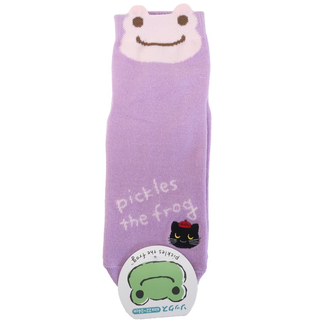 かえるのピクルス グッズ 女性用靴下 キャラクター レディースソックス 目が立体 パープル プレゼント 男の子 女の子 ギフト