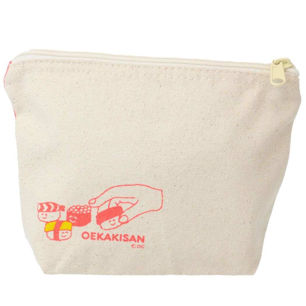 おえかきさん かわいい コスメポーチ POUCH マチ有り キャンバスポーチ にぎりおすしさん