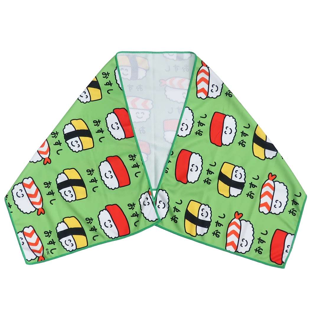夏用 ひんやりタオル クールロングタオル おすしさん 30×100cm 熱中症対策 プレゼント 男の子 女の子 ギフト
