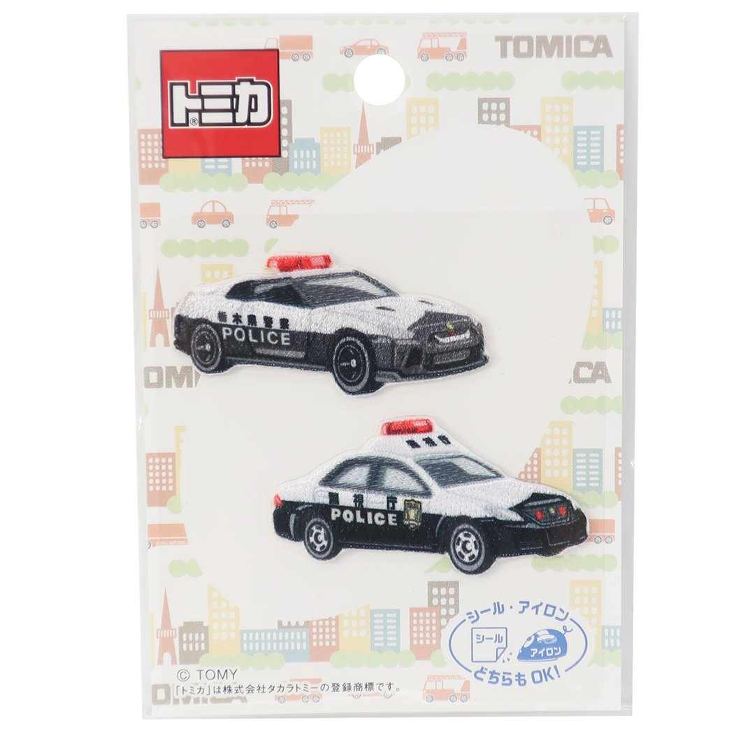 トミカ ワッペン ミニ アイロンパッチシール 2枚セット 日産GT-R パトカー&トヨタクラウンパトカー TOMICA パイオニア 入園入学準備雑貨ク