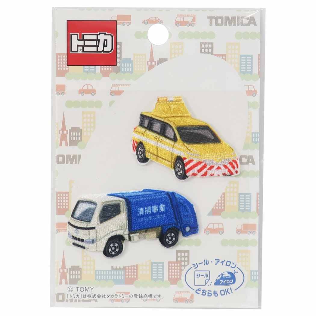 トミカ ワッペン ミニ アイロンパッチシール 2枚セット 日産エルグランド道路パトロールカー&トヨタダイナ清掃車 TOMICA パイオニア 入園入学準