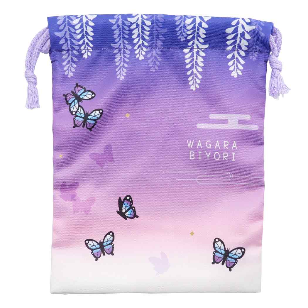 和柄びより グッズ 巾着袋 女の子向け かわいい マチ付き きんちゃくポーチ チョウ ムラサキ プレゼント 男の子 ギフト