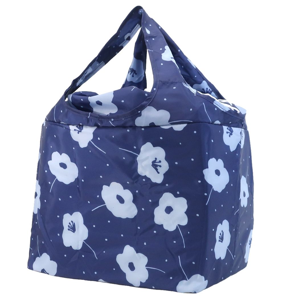 保冷 エコバッグ 抗菌 レジかご サーモ ショッピングバッグ SMATOTE 北欧フラワーネイビー 大人可愛い コンパクト プレゼ