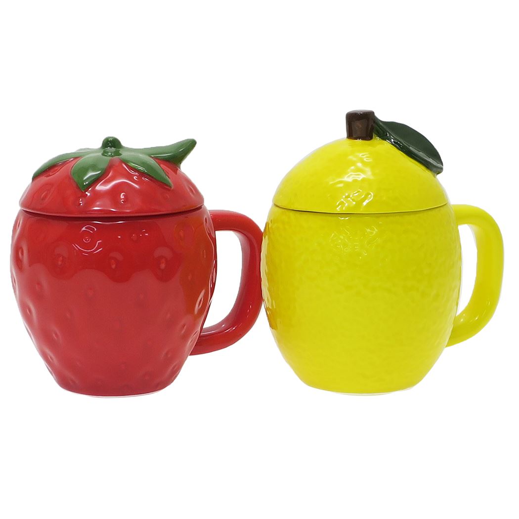 フルーツ ふた付きマグカップ ペアマグカップ2個セット イチゴ&レモン かわいい プレゼント 男の子 女の子 ギフト