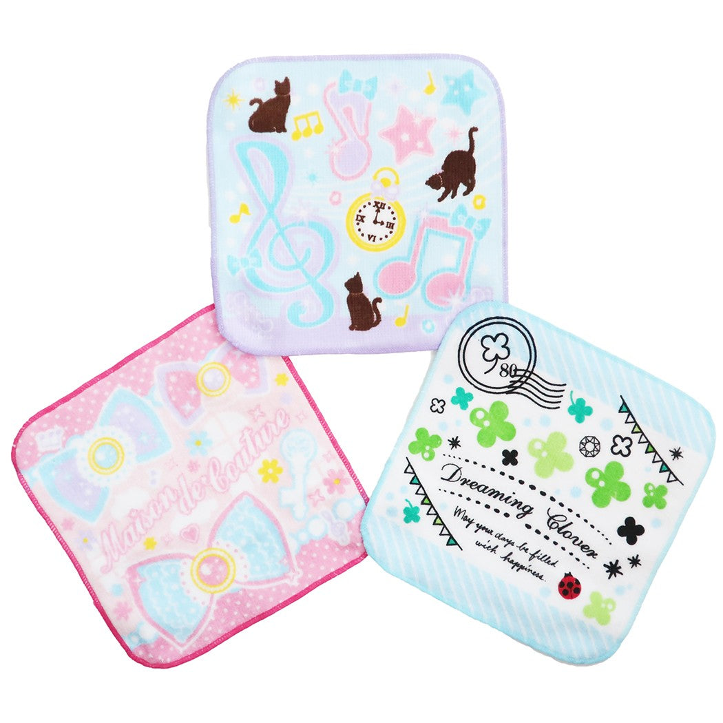 ハンカチタオル 3枚セット グッズ ハッピー ミニタオル 3Pセット 2020年新入学 かわいい プレゼント 男の子 女の子 ギフト