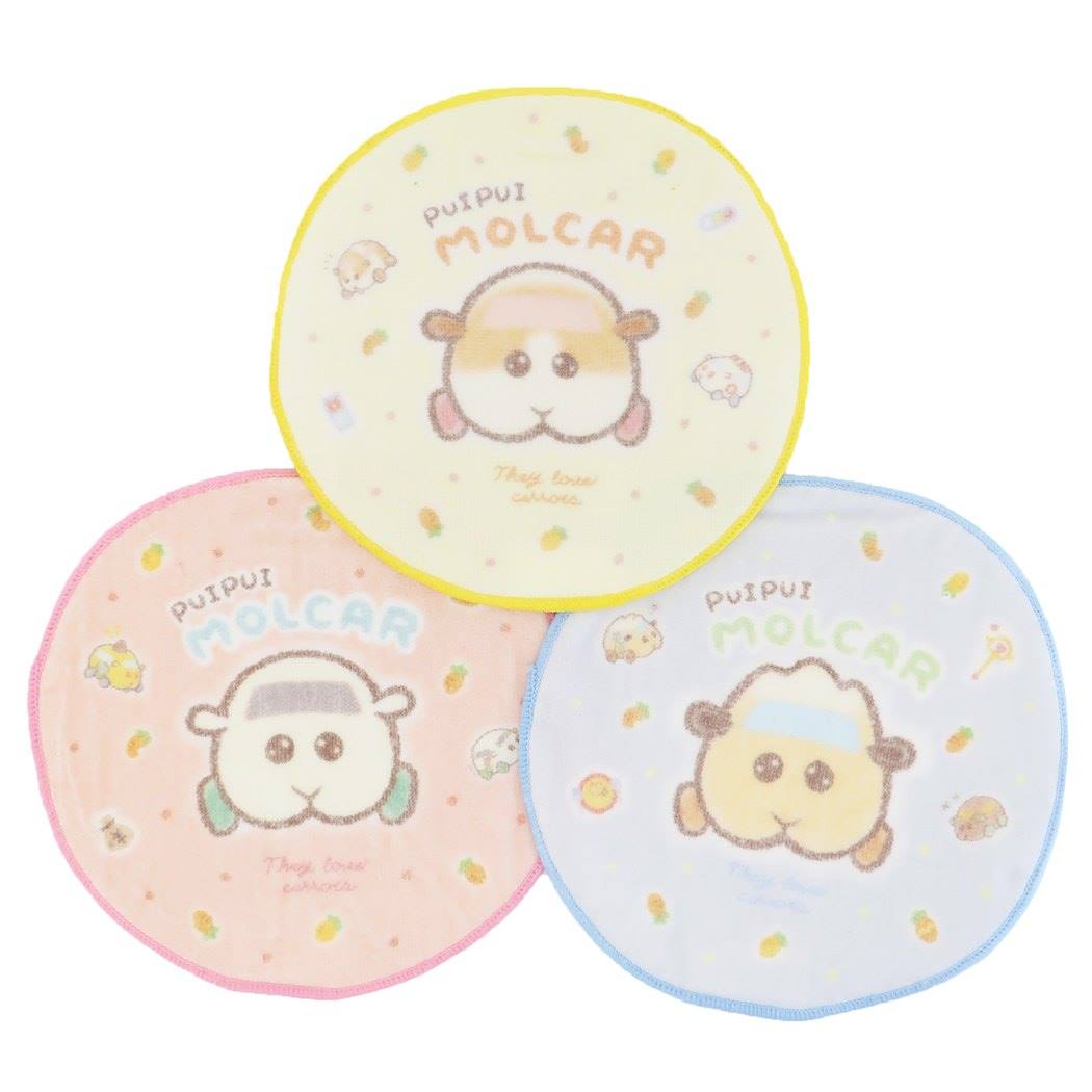 PUIPUI モルカー グッズ ミニタオル キャラクター ハンカチタオル 3枚セット 丸型 プレゼント 男の子 女の子 ギフト