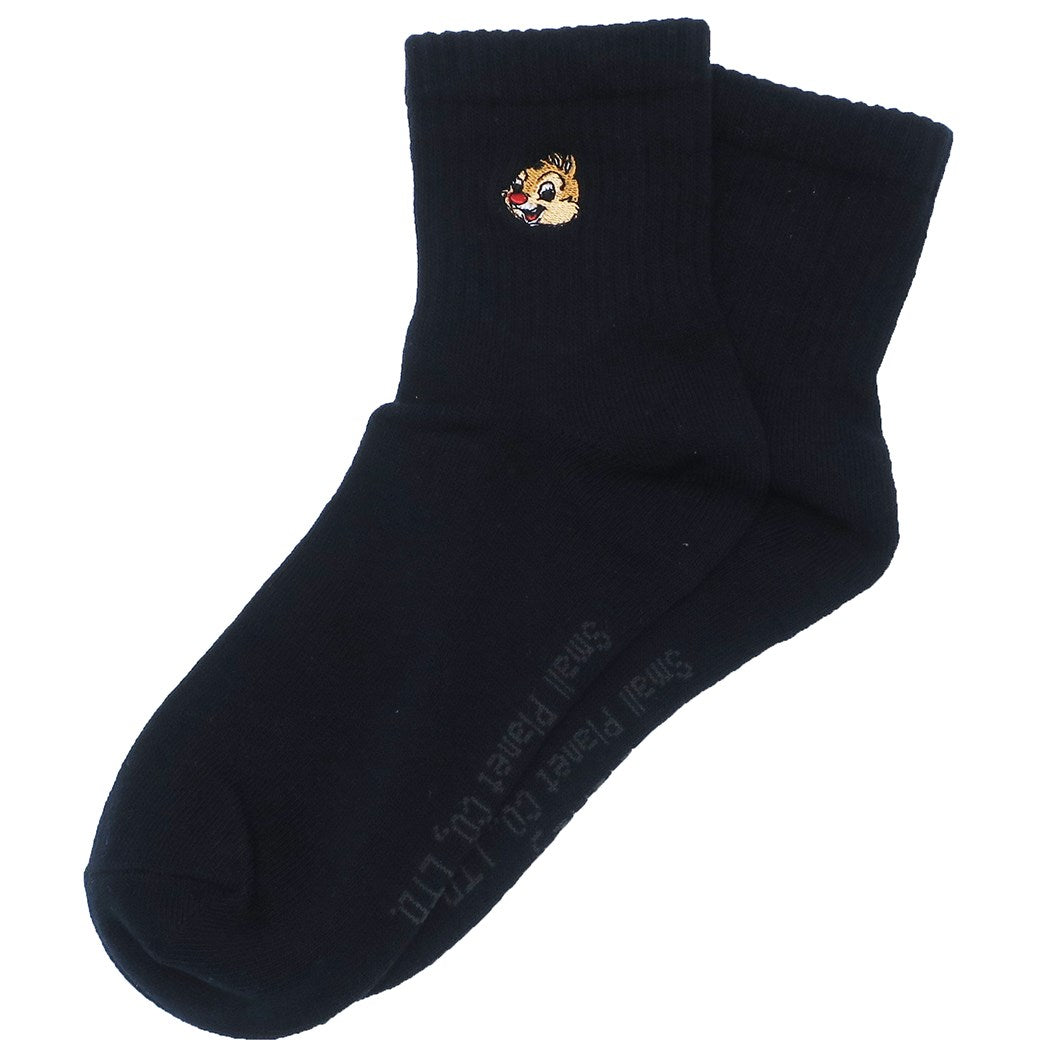 女性用 紺 靴下 チップ&デール レディース ワンポイント 刺繍ソックス スモールプラネット Daleフェイス グッズ スクールソックス プ