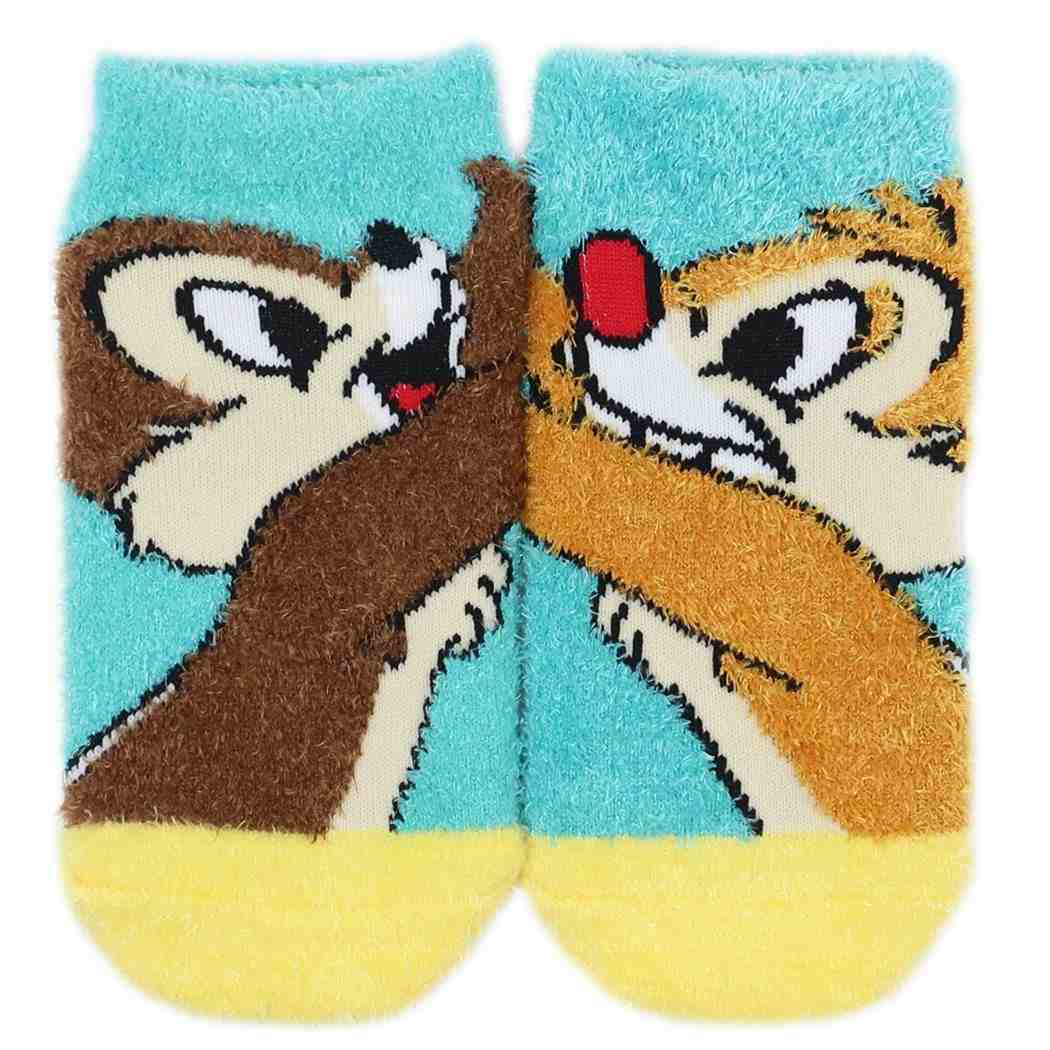 チップ&デール キッズもこもこショートソックス 子供用防寒室内靴下 ペア ディズニー キャラクター プレゼント 男の子 女の子 ギフト