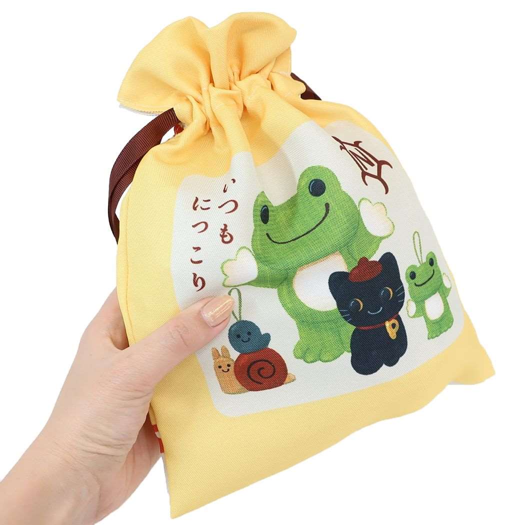 かえるのピクルス 巾着袋 トラベル巾着 きんちゃくポーチ いつもにっこり