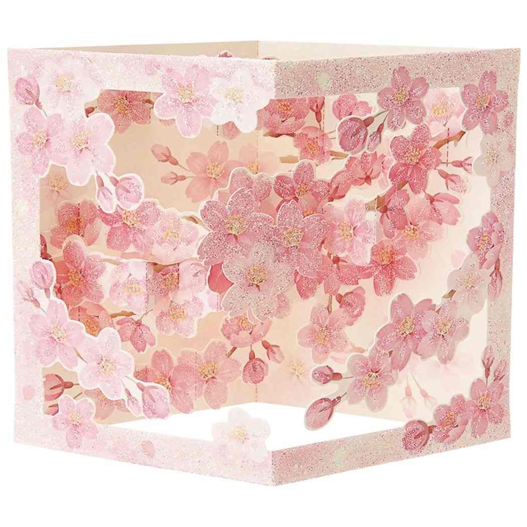 グリーティングカード 立体カード 枠の中に桜の枝 春