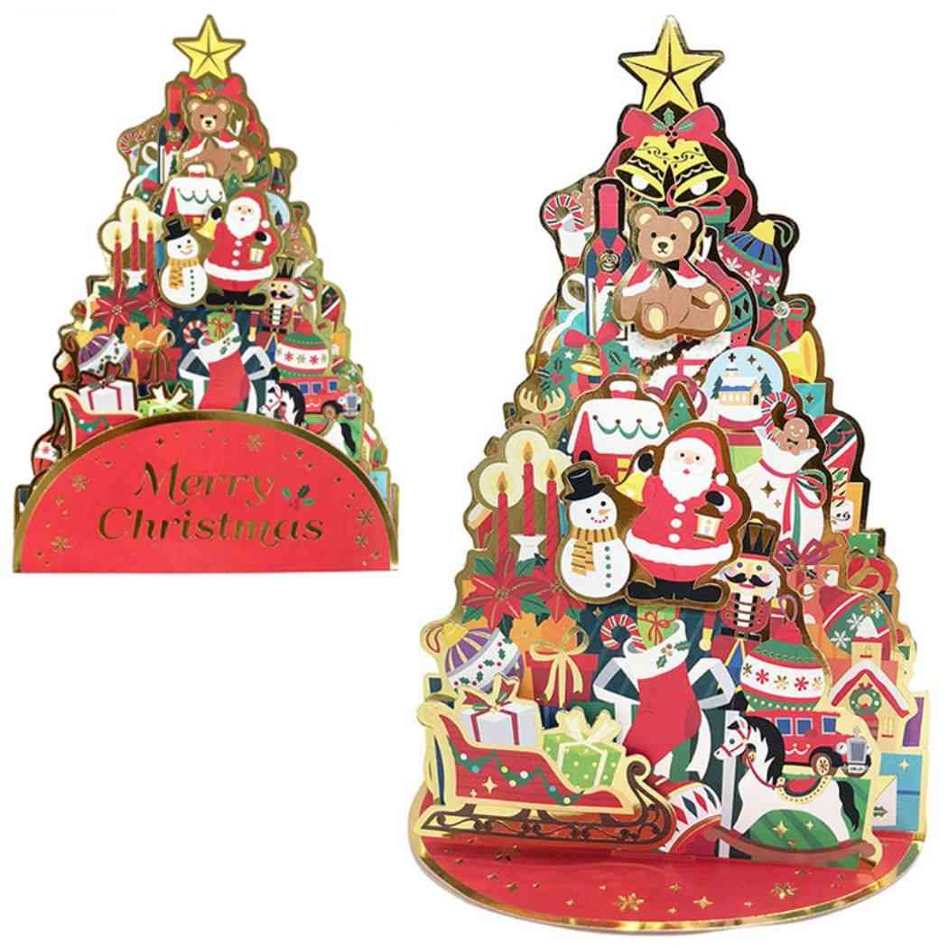 グリーティングカード CHRISTMAS クリスマスカード jx60-3 赤地手前開きツリー プレゼント