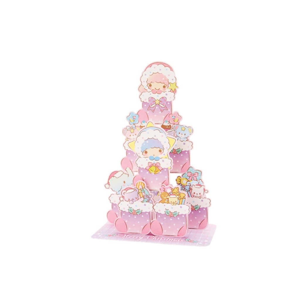 リトルツインスターズ キキ&ララ キャラクター グリーティングカード TSクリスマスカード JX71-1 立体 ブーツツリークリスマス プレゼント