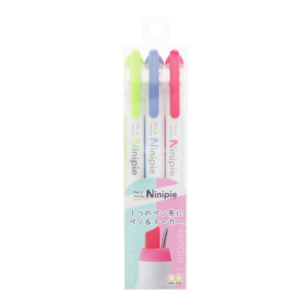 Ninipie ニニピー ニードルペン & マーカーペン 3本セット カラーペン サンスター文具 アイデア文具 プレゼント 男の子 女