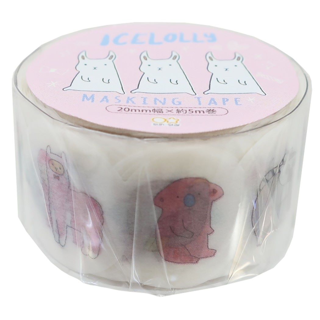 アイスローリー マスキングテープ 20mm ダイカット マステ ICELOLLY 動物 DECOテープ キャラクター プレゼント