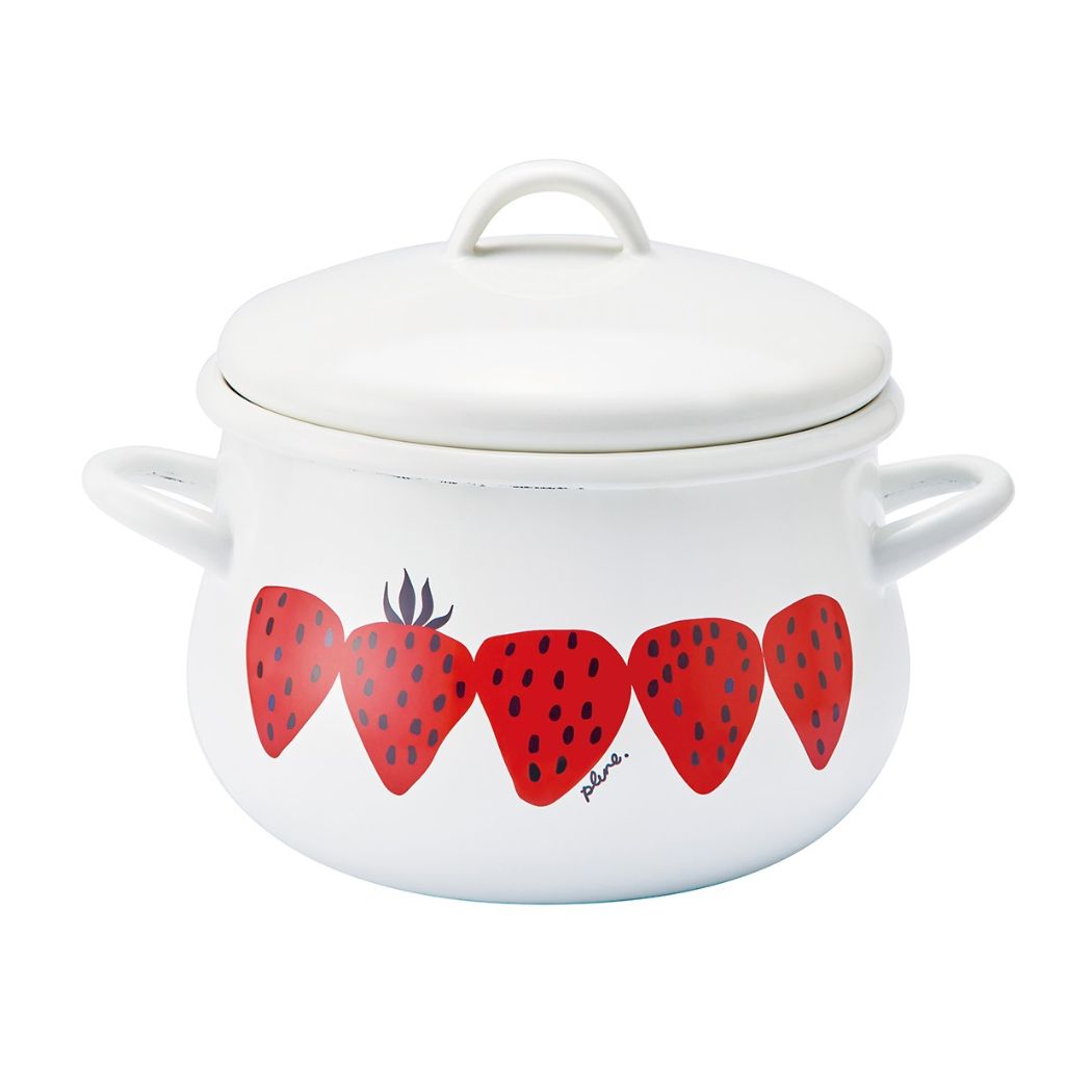 鍋 プルーン Plune. ホーロー両手鍋16cm 堀内映子 あかいちご ガス火 IH対応