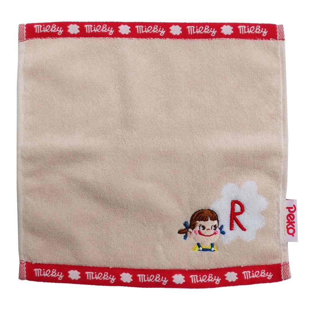 不二家のペコちゃん ジャガード イニシャル ハンカチタオル ミニタオル アルファベットR キャラクター グッズ プレゼント 男の子 女