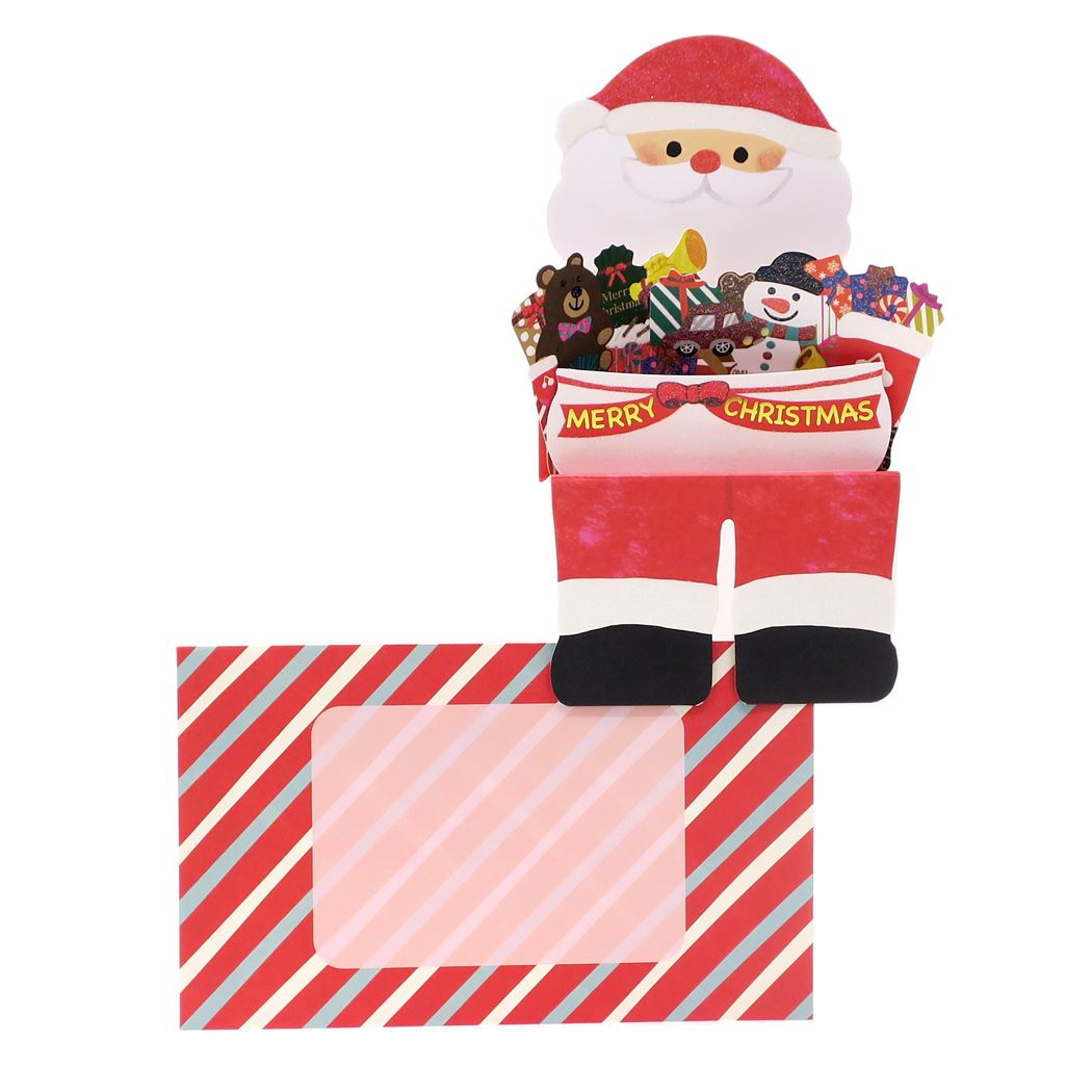 封筒付きポップアップクリスマスカード グリーティングカード CHRISTMAS サンタクロース座り アクティブコーポレーション かわいい 立体 ギフト 雑貨 メール便可