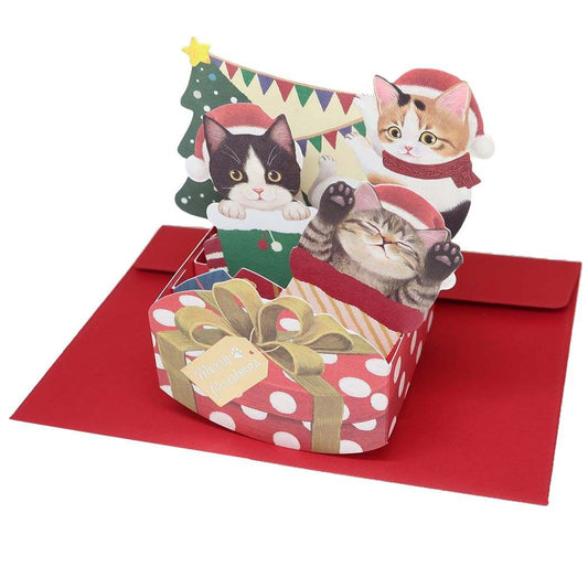 クリスマスカード 立体 ポップアップカード グリーティングカード フェリシモ猫部 ねこ アクティブコーポレーション ギフト雑貨 封筒付き Xmasカード メール便可