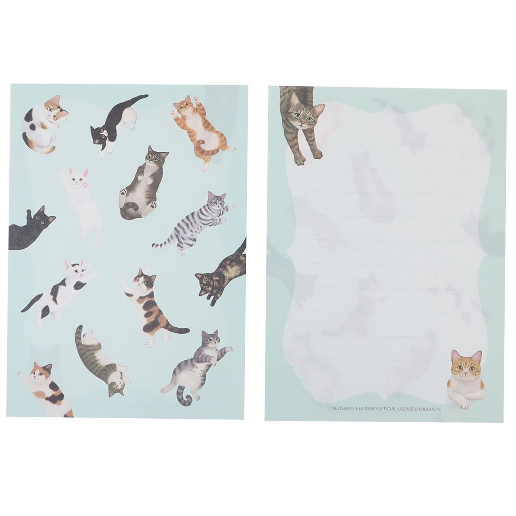 レターセット 可愛い 手紙セット レターセット フェリシモ猫部 ブルー ねこ アクティブコーポレーション 封筒＆便箋＆シール メール便可